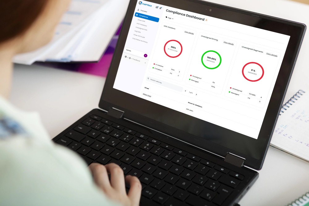 A dashboard screen displaying real-time HOS